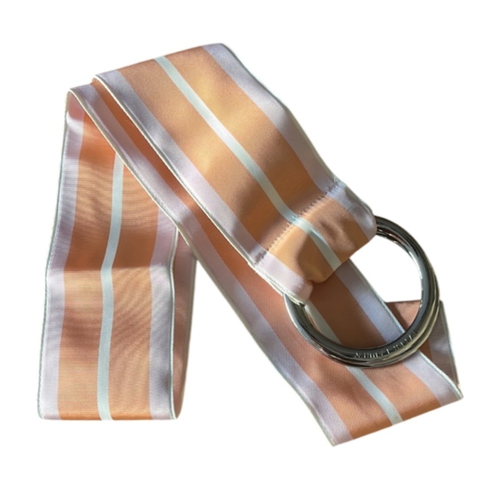 RALPH LAUREN 3” Wide Striped Ribbon Belt - Pastel Orange & Pink - XS to Med